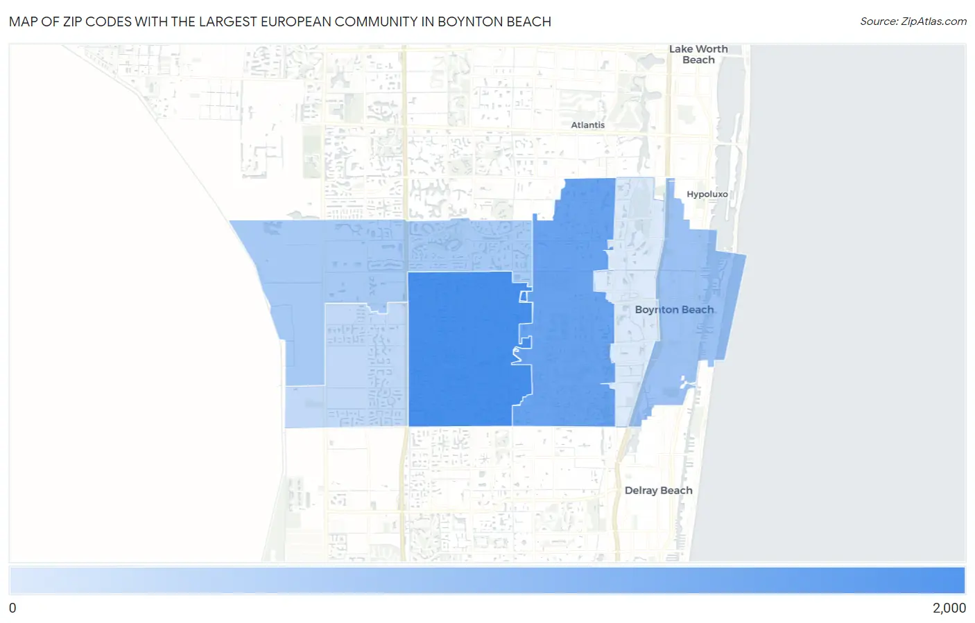 Zip Codes with the Largest European Community in Boynton Beach Map