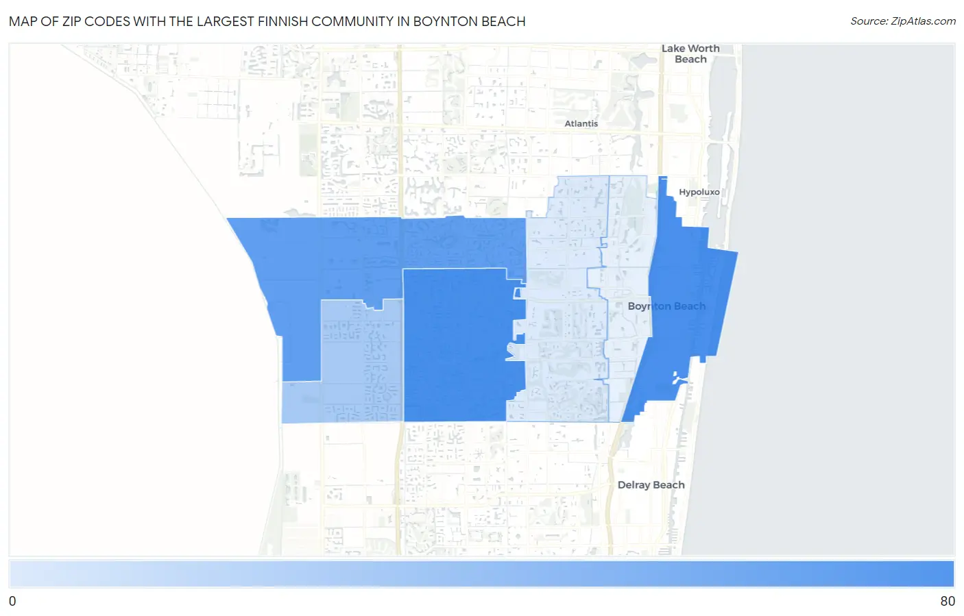 Zip Codes with the Largest Finnish Community in Boynton Beach Map