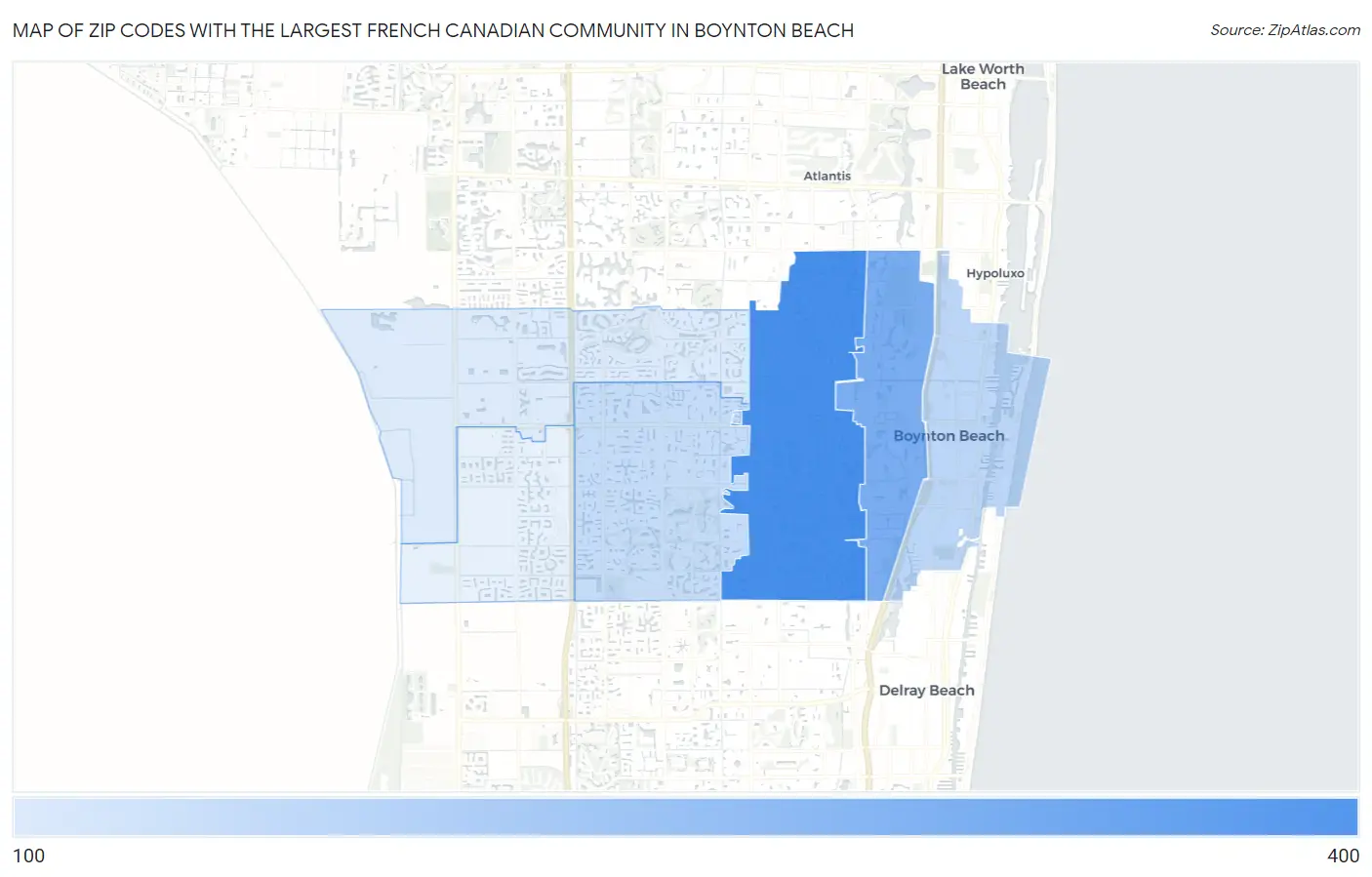 Zip Codes with the Largest French Canadian Community in Boynton Beach Map