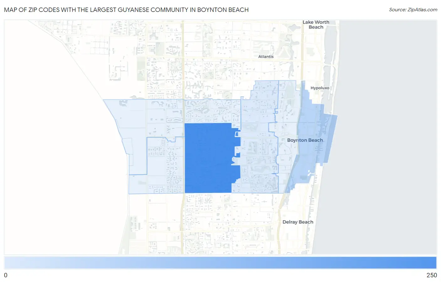 Zip Codes with the Largest Guyanese Community in Boynton Beach Map