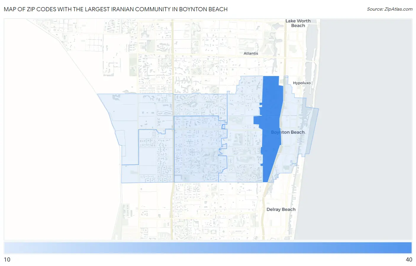 Zip Codes with the Largest Iranian Community in Boynton Beach Map