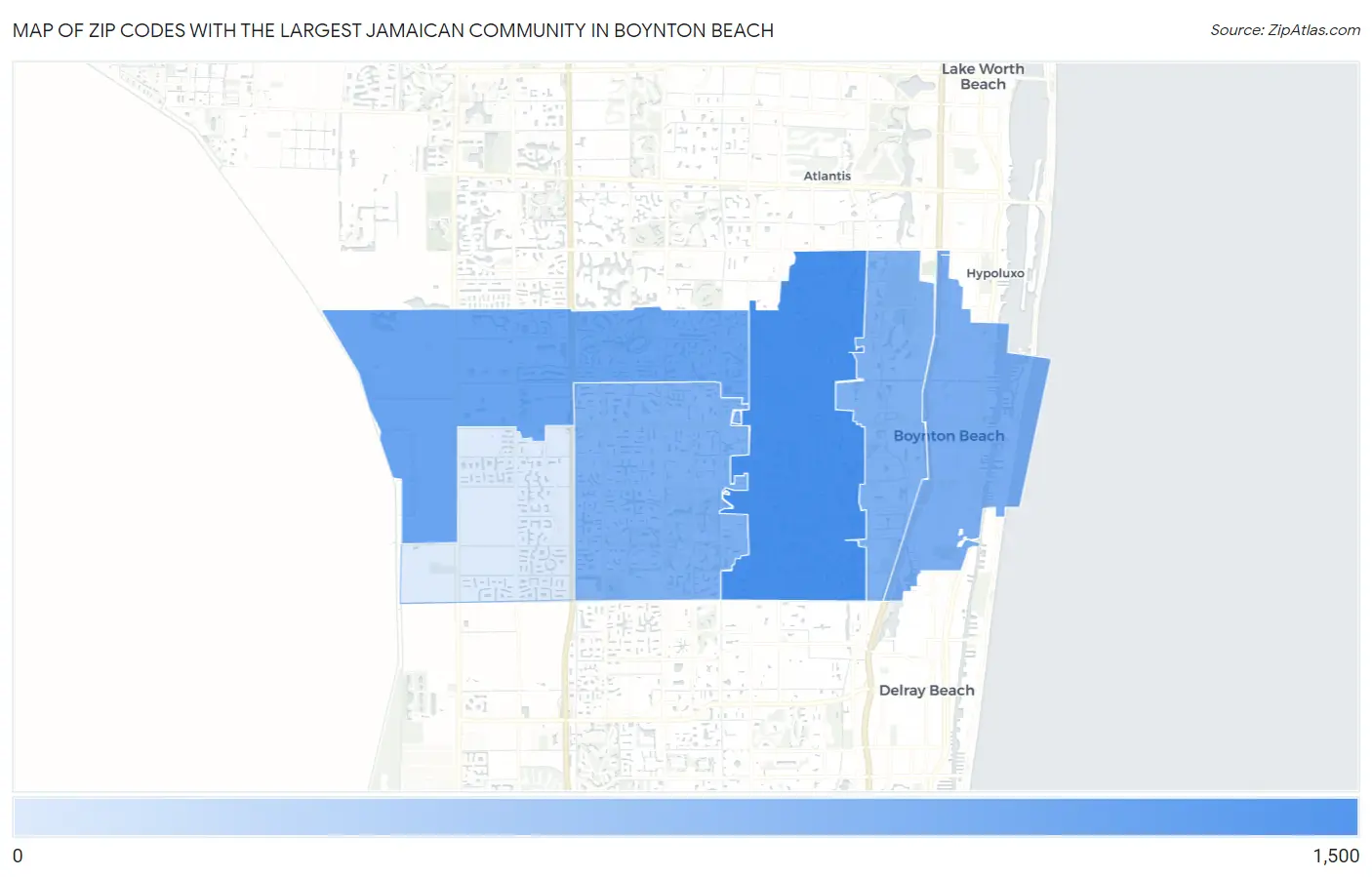 Zip Codes with the Largest Jamaican Community in Boynton Beach Map
