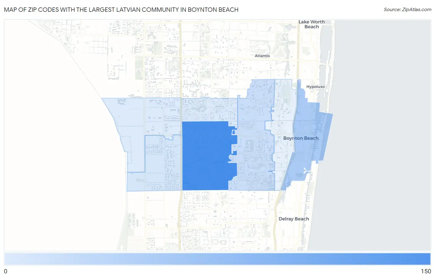 Zip Codes with the Largest Latvian Community in Boynton Beach Map