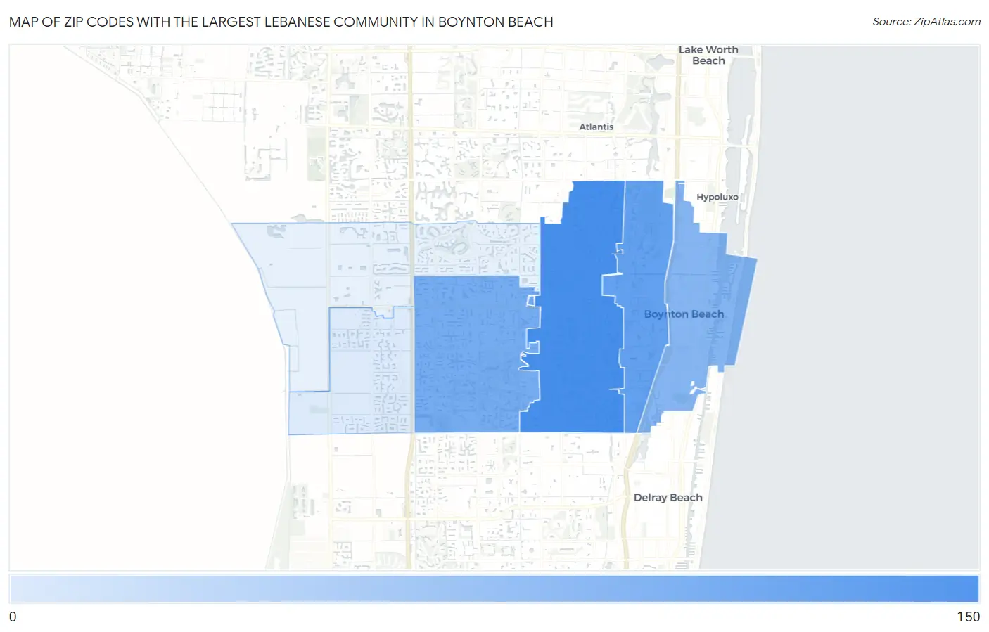 Zip Codes with the Largest Lebanese Community in Boynton Beach Map