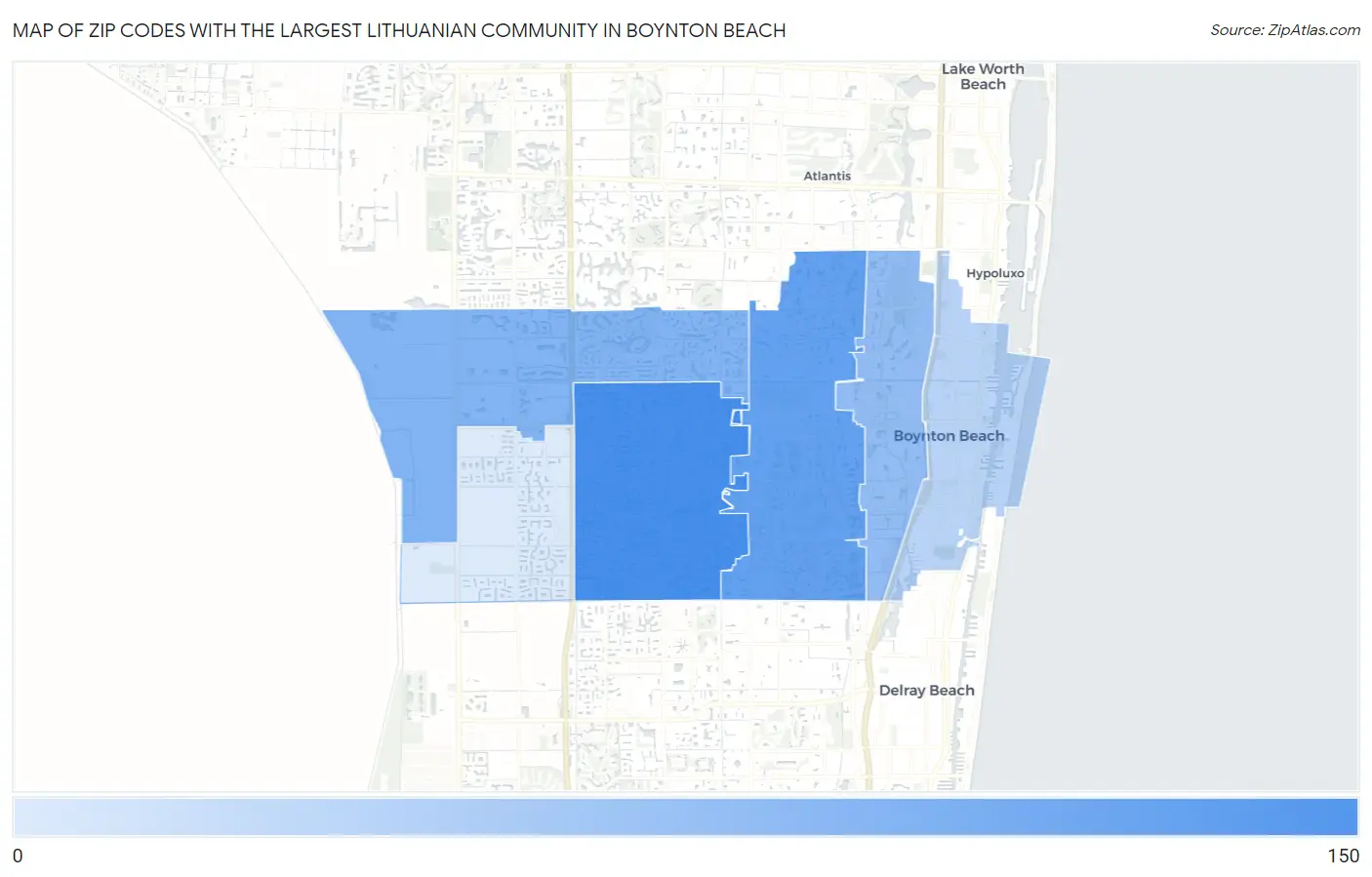 Zip Codes with the Largest Lithuanian Community in Boynton Beach Map