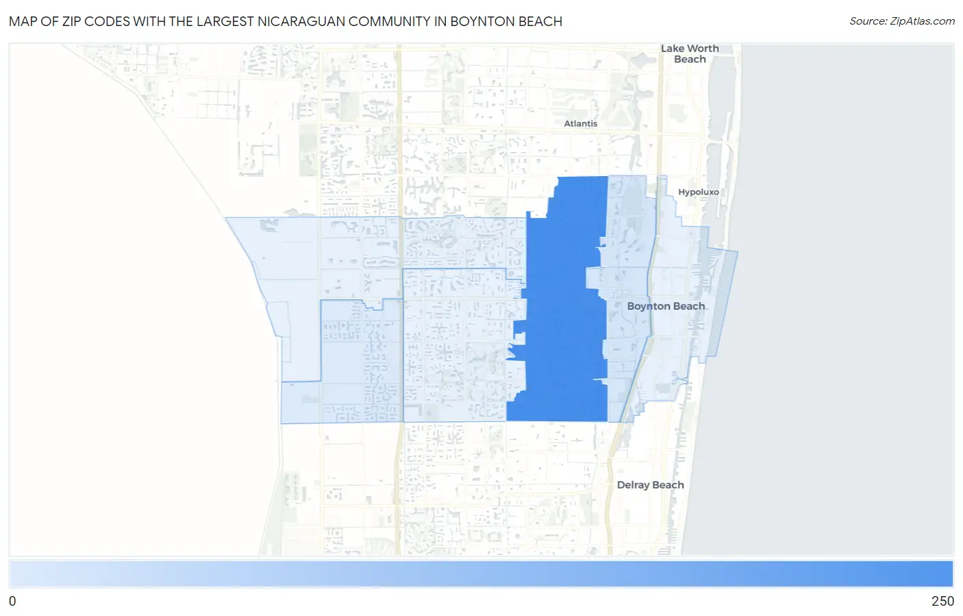 Zip Codes with the Largest Nicaraguan Community in Boynton Beach Map