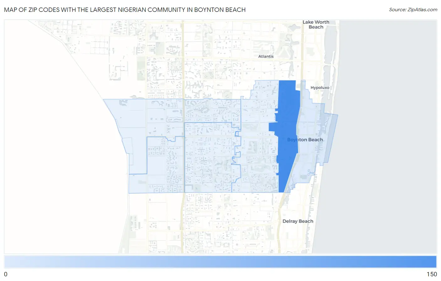 Zip Codes with the Largest Nigerian Community in Boynton Beach Map