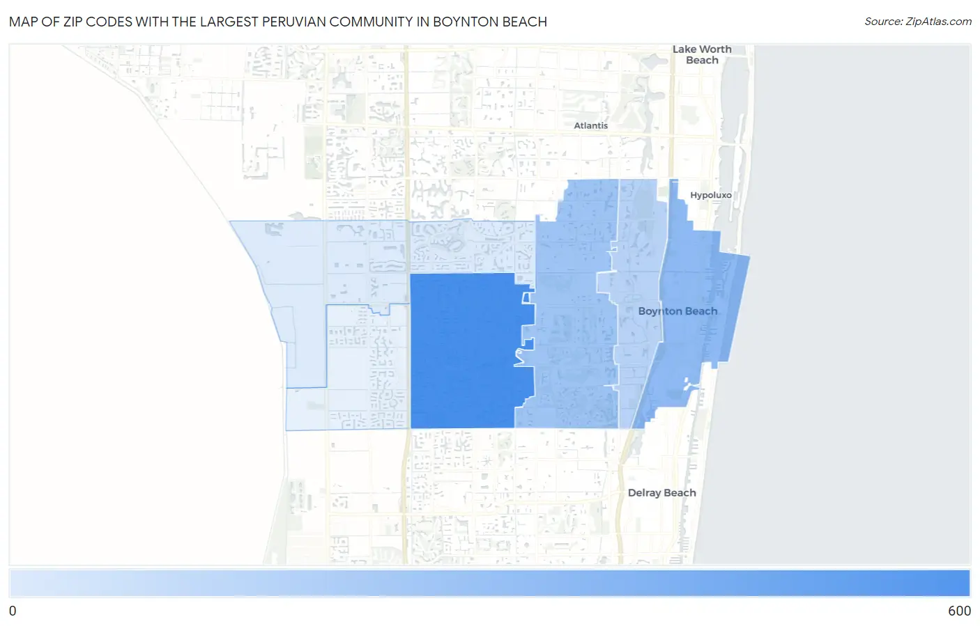 Zip Codes with the Largest Peruvian Community in Boynton Beach Map