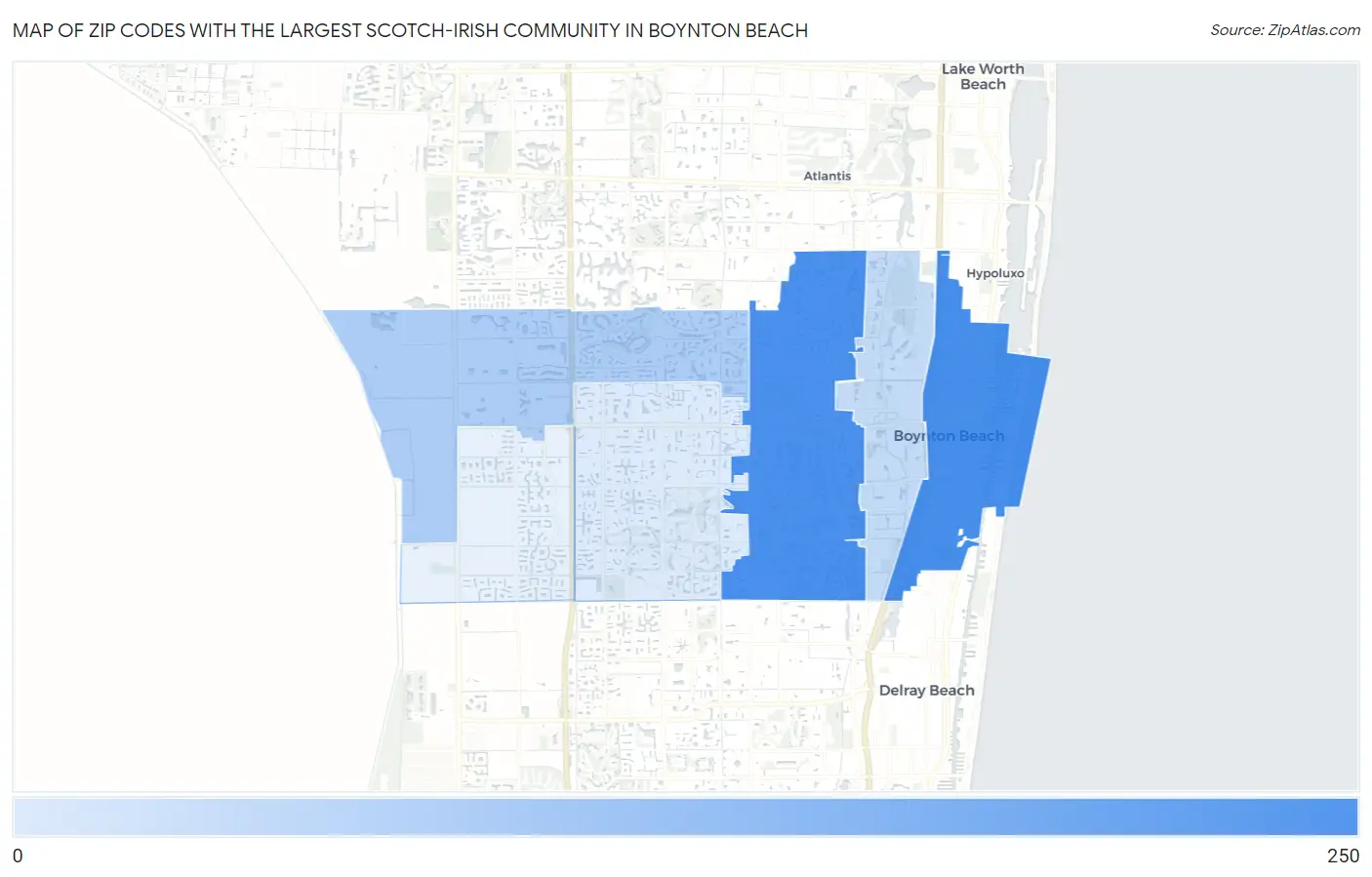 Zip Codes with the Largest Scotch-Irish Community in Boynton Beach Map