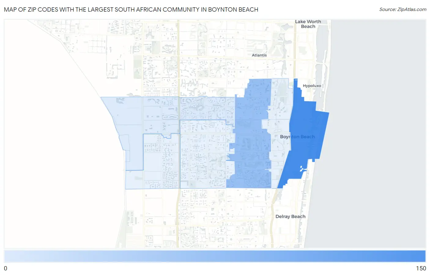 Zip Codes with the Largest South African Community in Boynton Beach Map