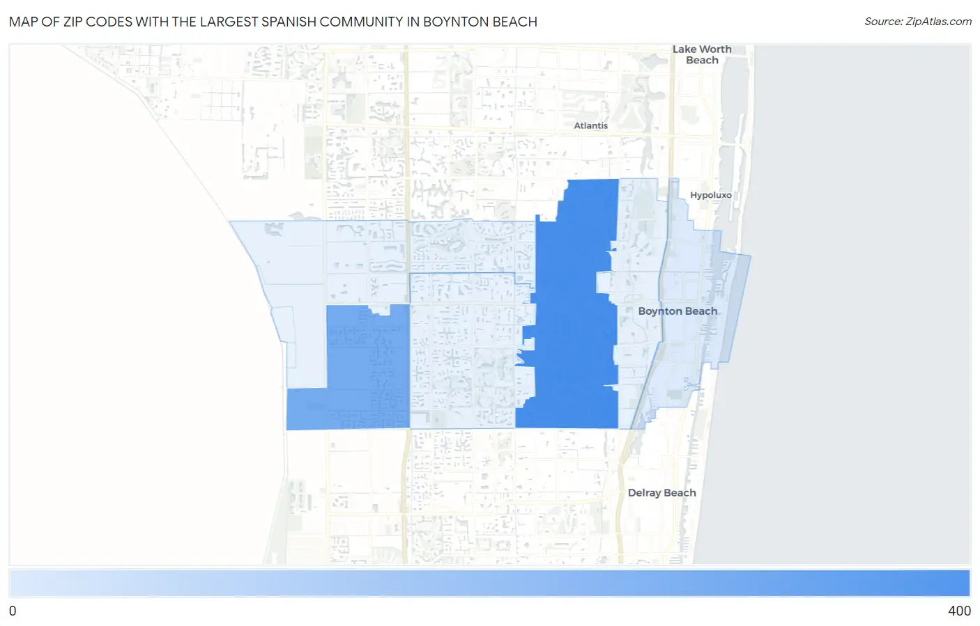 Zip Codes with the Largest Spanish Community in Boynton Beach Map