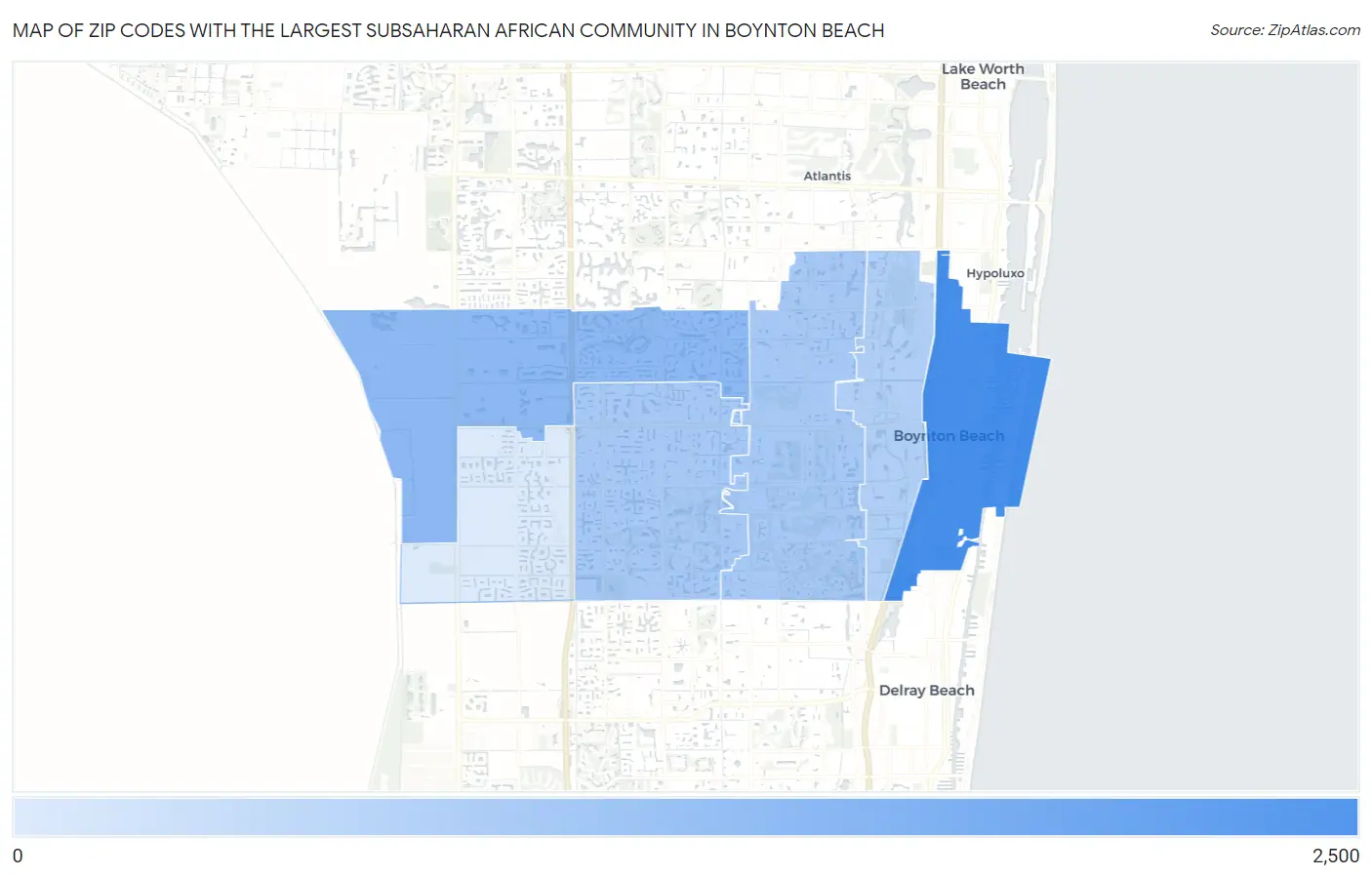 Zip Codes with the Largest Subsaharan African Community in Boynton Beach Map