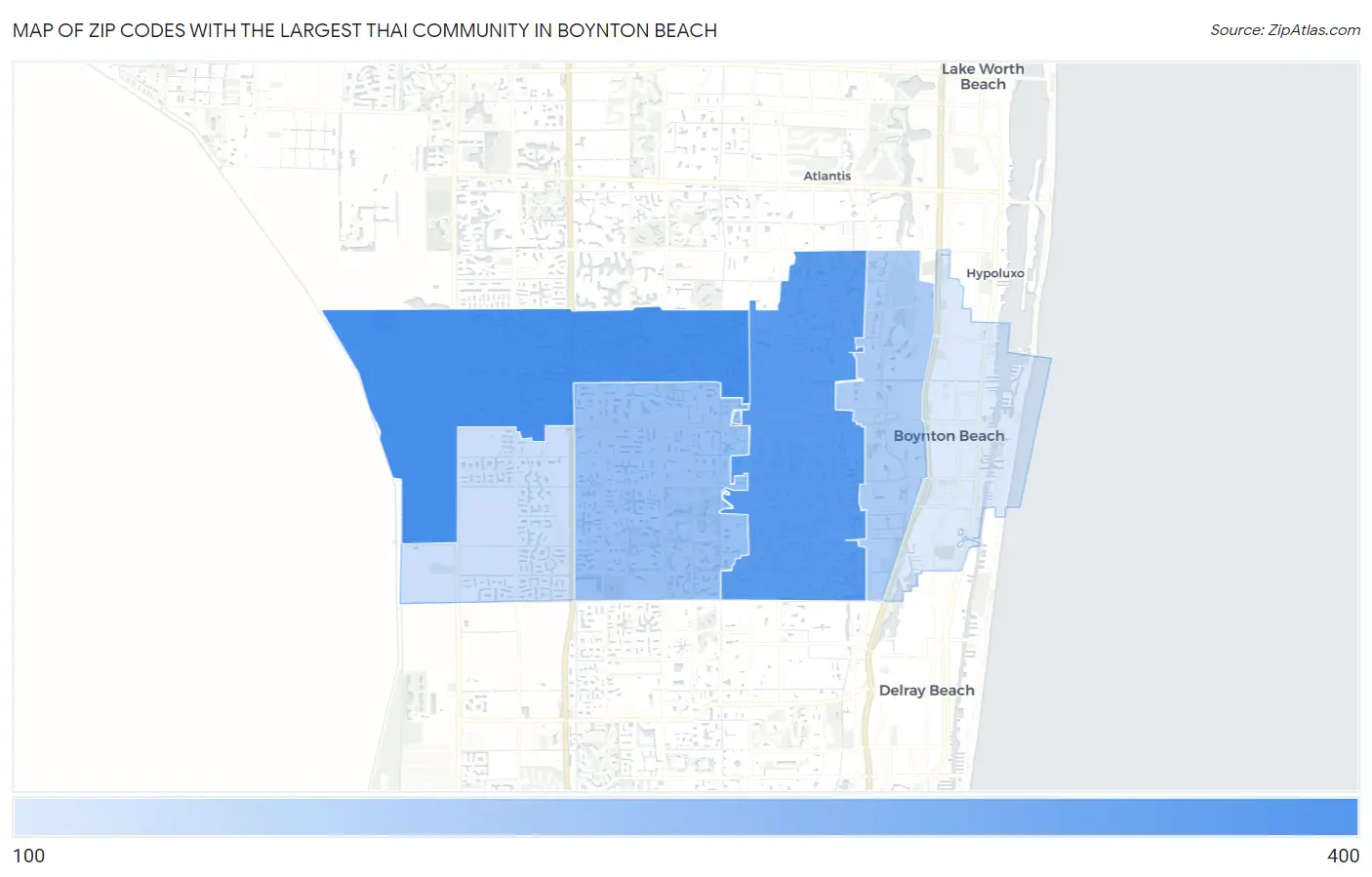 Zip Codes with the Largest Thai Community in Boynton Beach Map