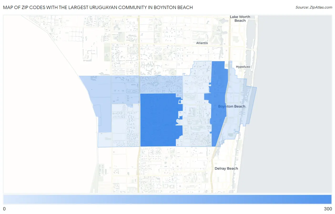 Zip Codes with the Largest Uruguayan Community in Boynton Beach Map