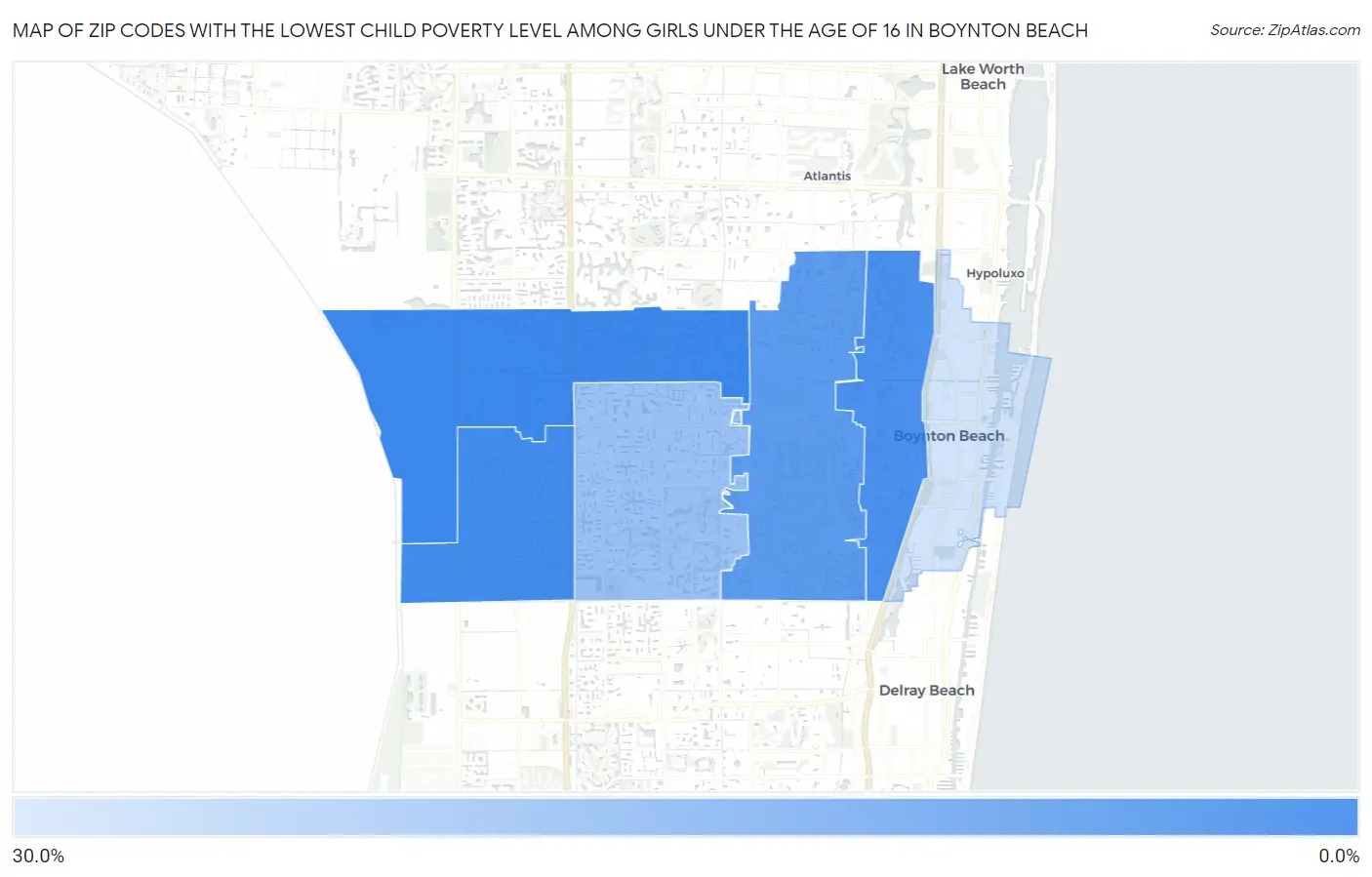 Zip Codes with the Lowest Child Poverty Level Among Girls Under the Age of 16 in Boynton Beach Map