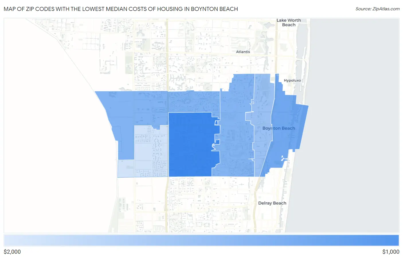 Zip Codes with the Lowest Median Costs of Housing in Boynton Beach Map