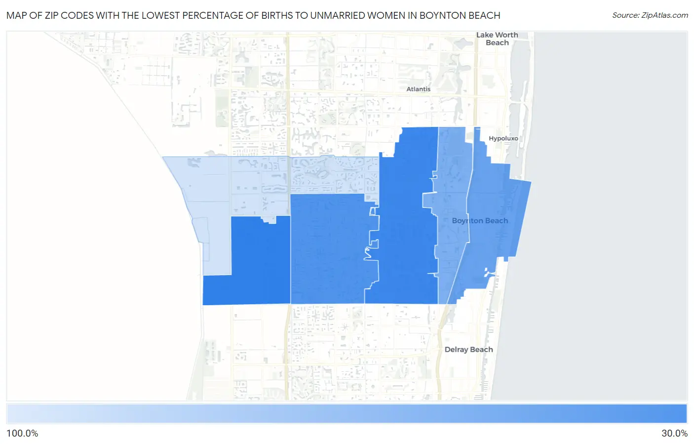 Zip Codes with the Lowest Percentage of Births to Unmarried Women in Boynton Beach Map
