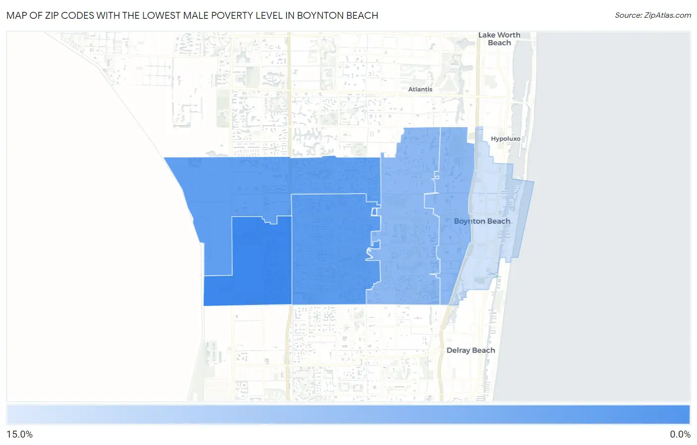 Zip Codes with the Lowest Male Poverty Level in Boynton Beach Map