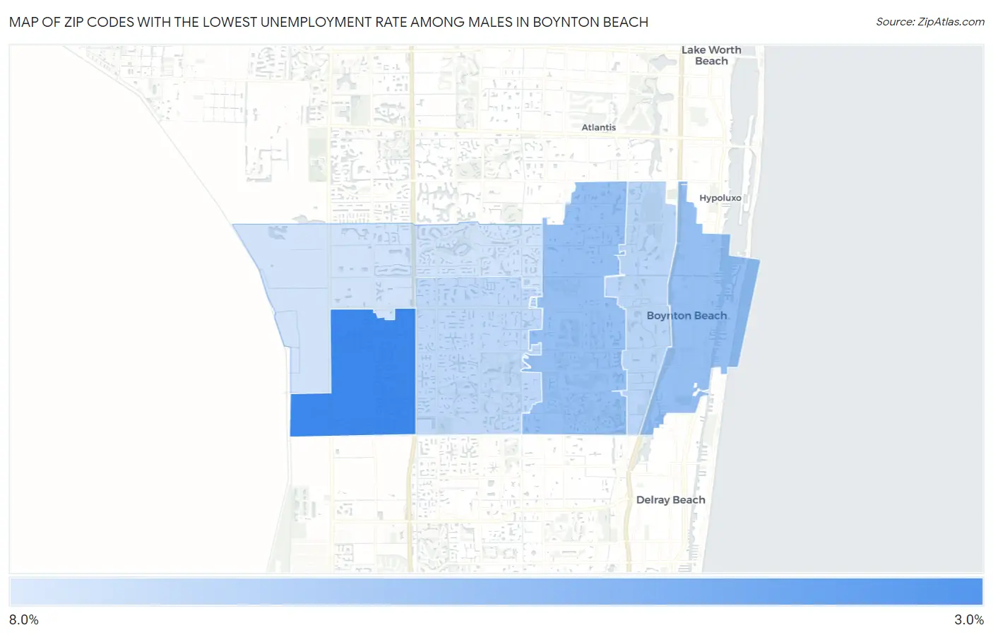 Zip Codes with the Lowest Unemployment Rate Among Males in Boynton Beach Map