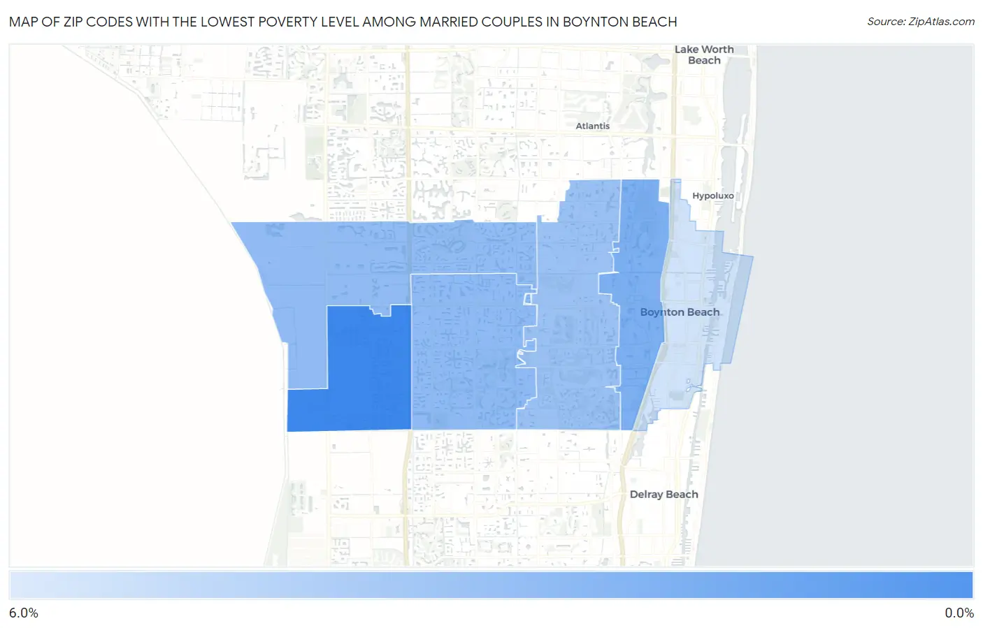 Zip Codes with the Lowest Poverty Level Among Married Couples in Boynton Beach Map