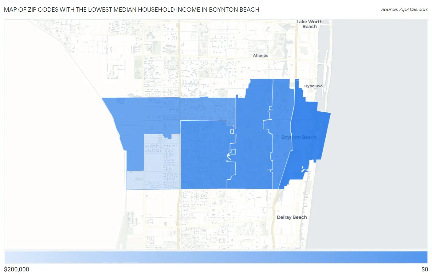 Zip Codes with the Lowest Median Household Income in Boynton Beach Map