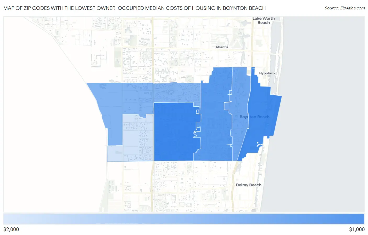 Zip Codes with the Lowest Owner-Occupied Median Costs of Housing in Boynton Beach Map