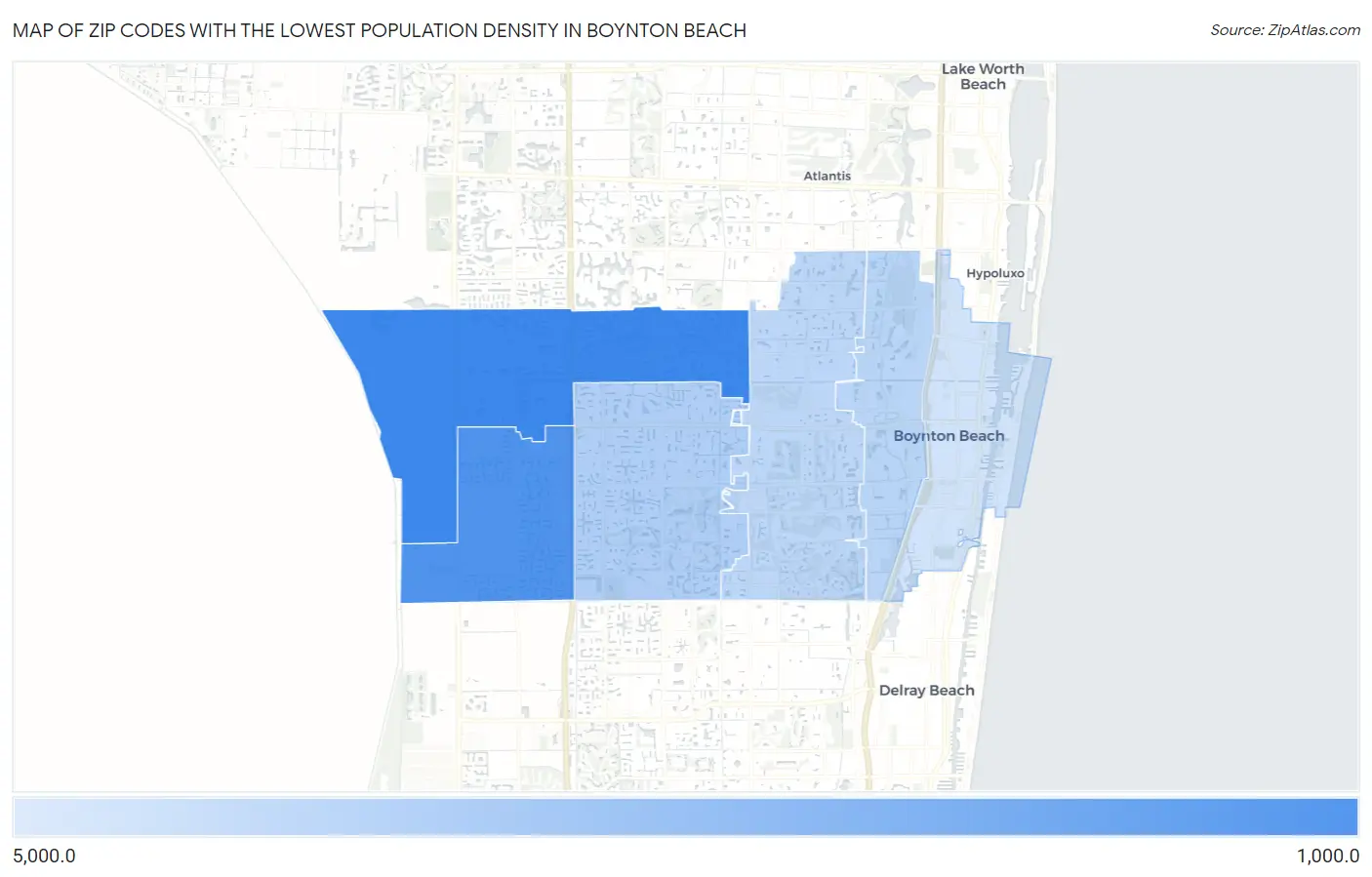 Zip Codes with the Lowest Population Density in Boynton Beach Map