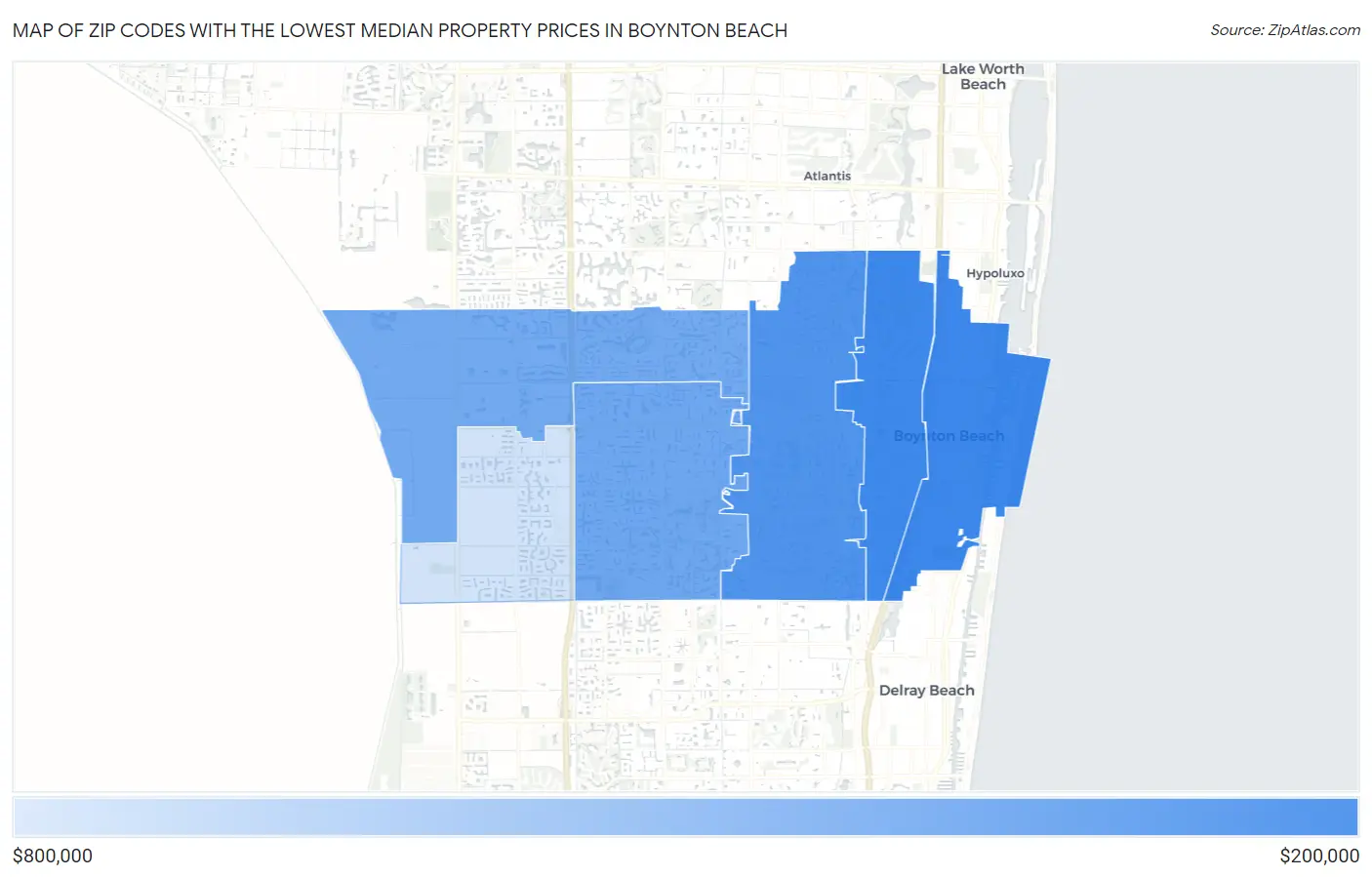 Zip Codes with the Lowest Median Property Prices in Boynton Beach Map