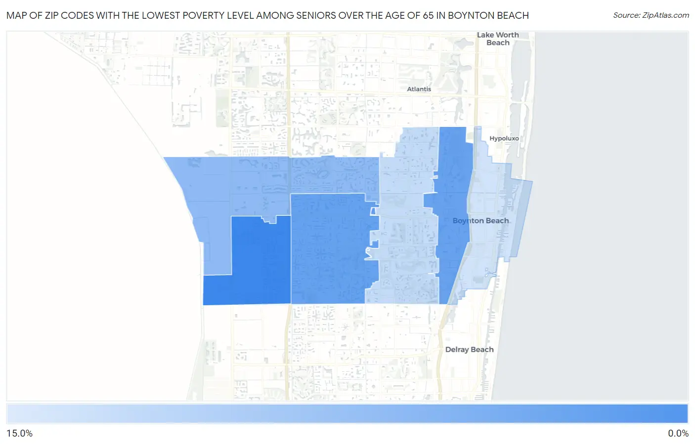 Zip Codes with the Lowest Poverty Level Among Seniors Over the Age of 65 in Boynton Beach Map