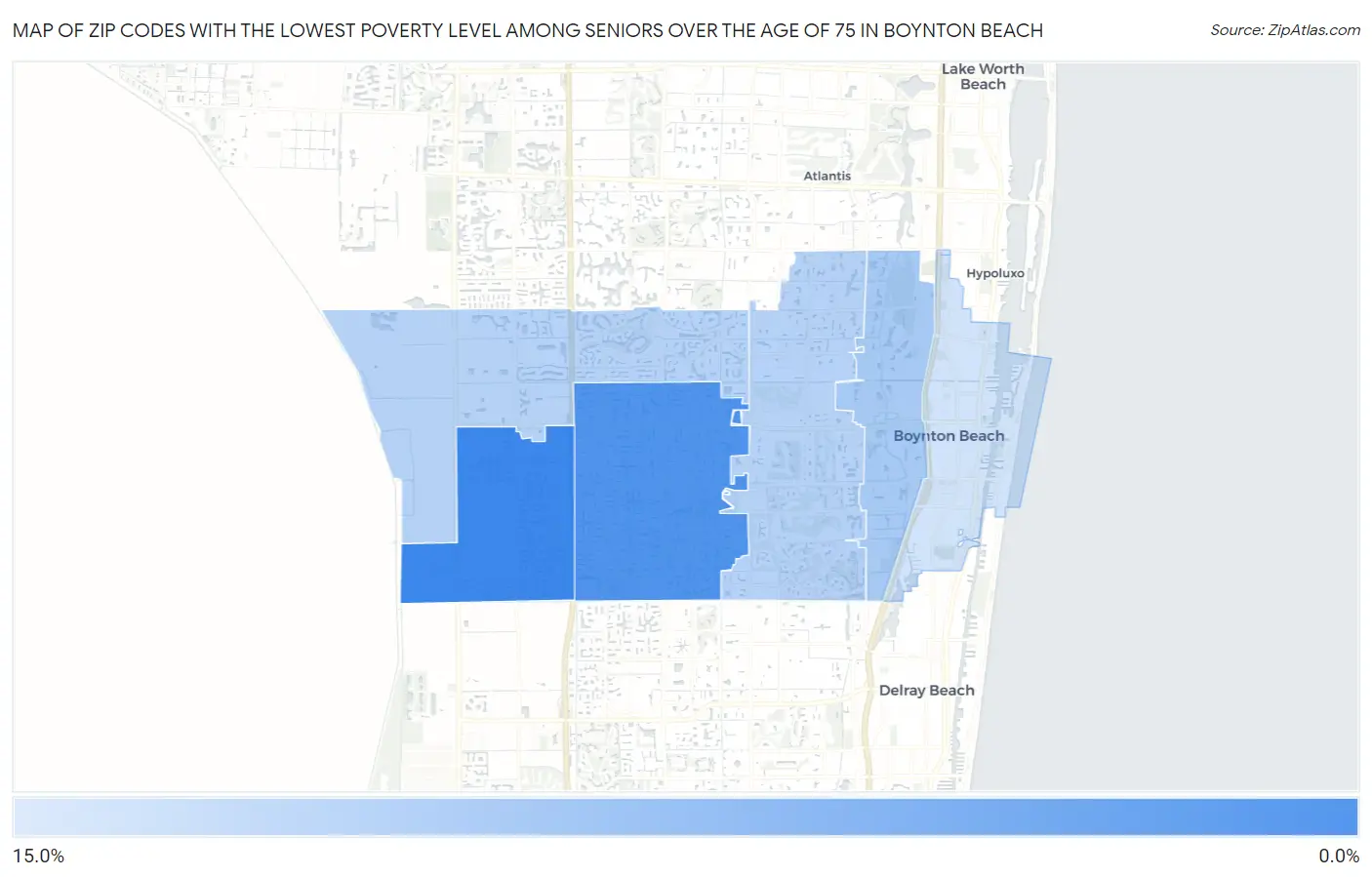 Zip Codes with the Lowest Poverty Level Among Seniors Over the Age of 75 in Boynton Beach Map