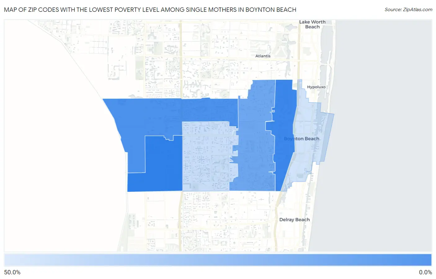 Zip Codes with the Lowest Poverty Level Among Single Mothers in Boynton Beach Map
