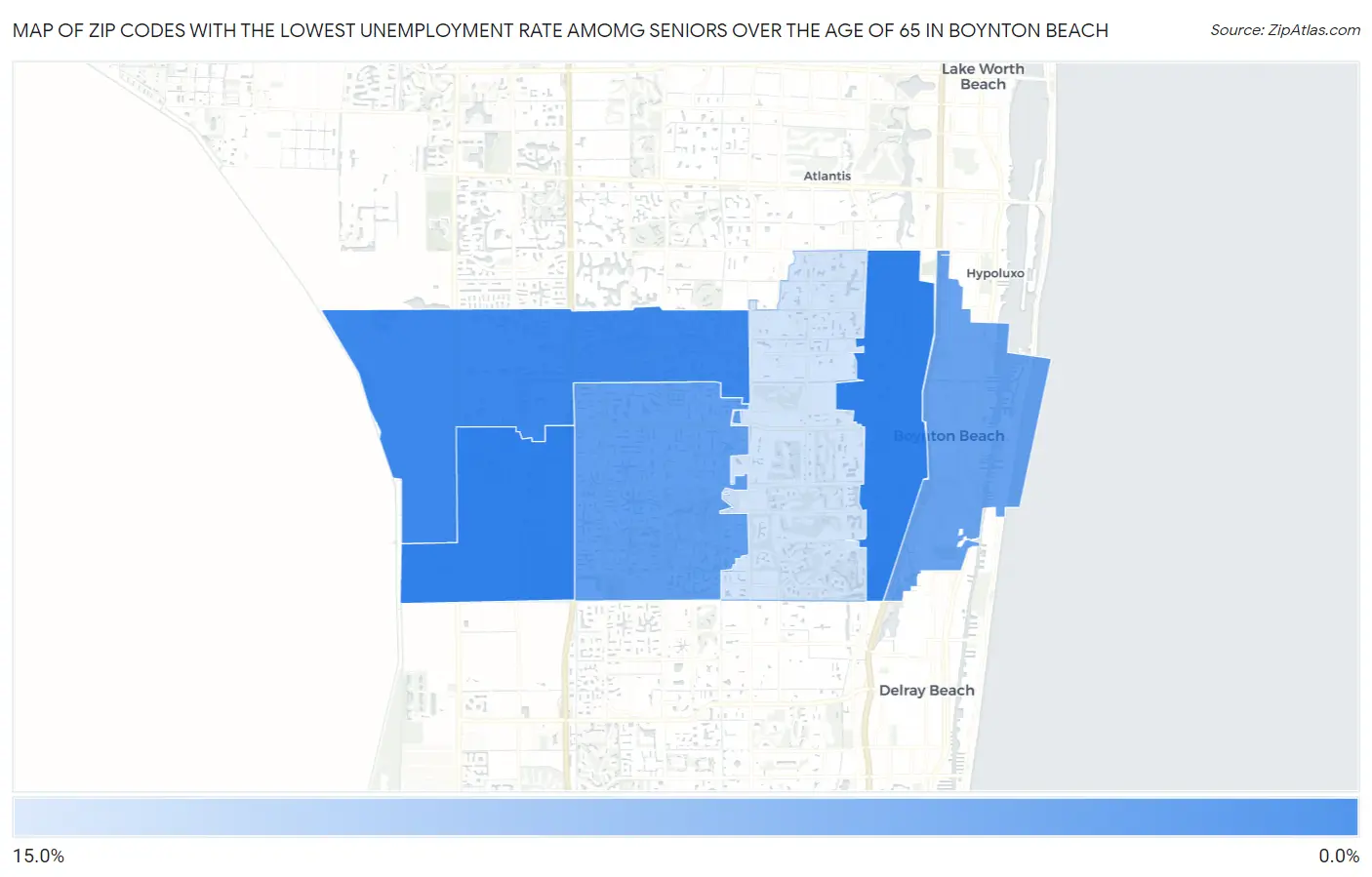 Zip Codes with the Lowest Unemployment Rate Amomg Seniors Over the Age of 65 in Boynton Beach Map