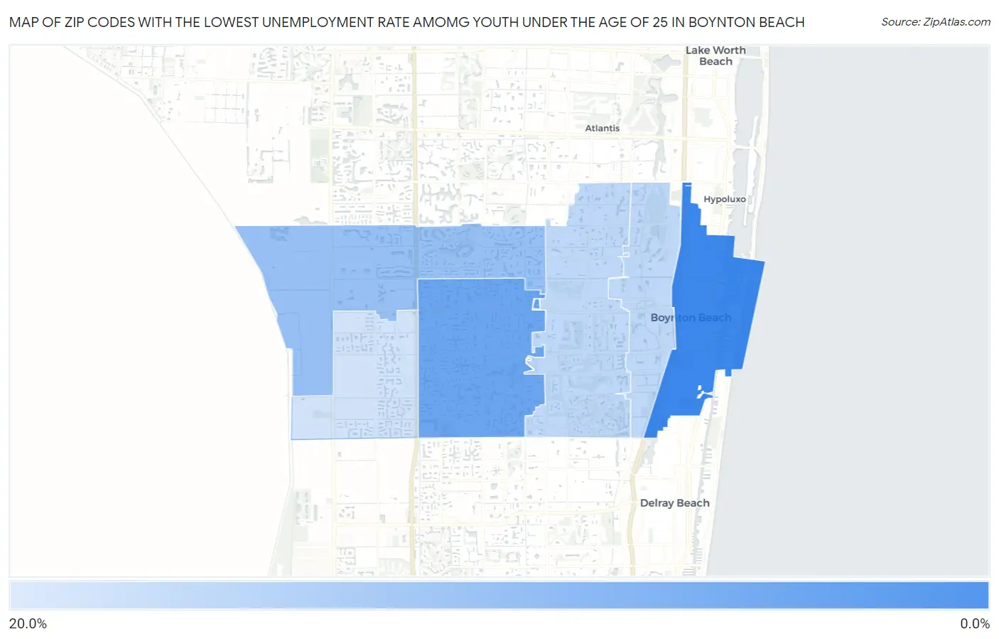 Zip Codes with the Lowest Unemployment Rate Amomg Youth Under the Age of 25 in Boynton Beach Map