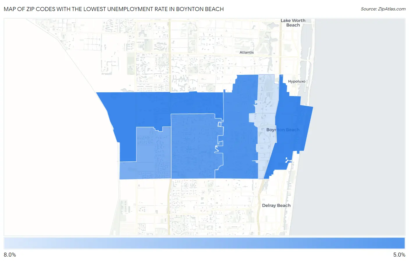 Zip Codes with the Lowest Unemployment Rate in Boynton Beach Map