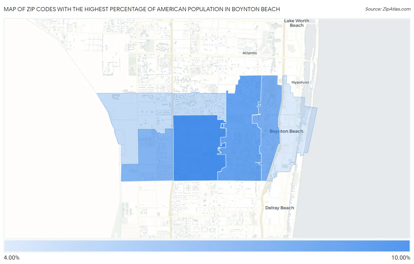 Zip Codes with the Highest Percentage of American Population in Boynton Beach Map