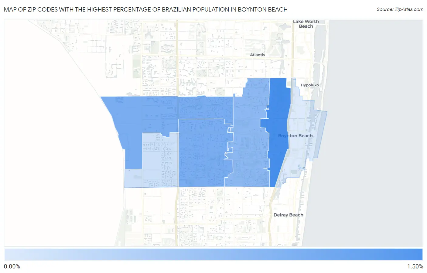 Zip Codes with the Highest Percentage of Brazilian Population in Boynton Beach Map