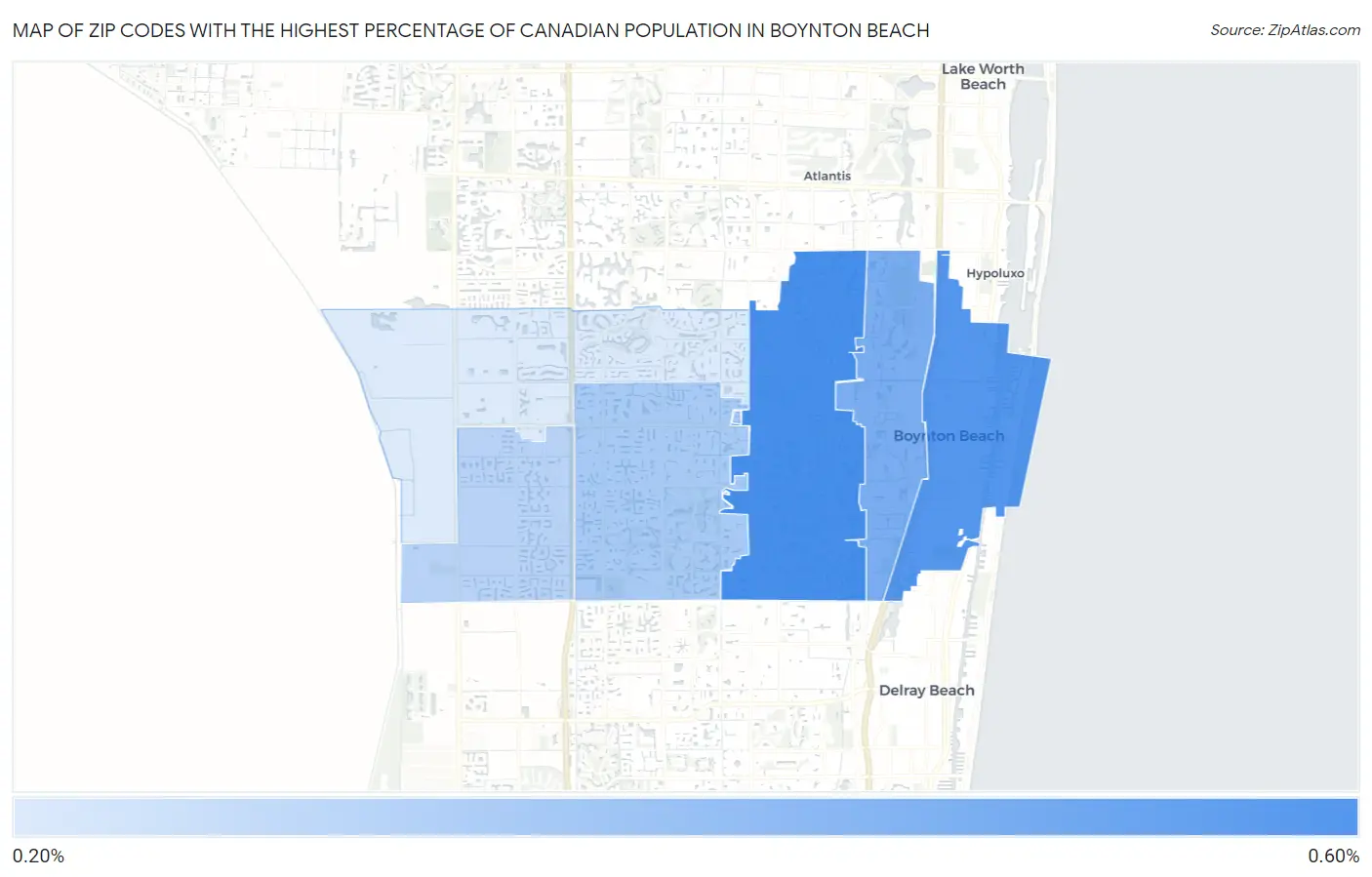 Zip Codes with the Highest Percentage of Canadian Population in Boynton Beach Map