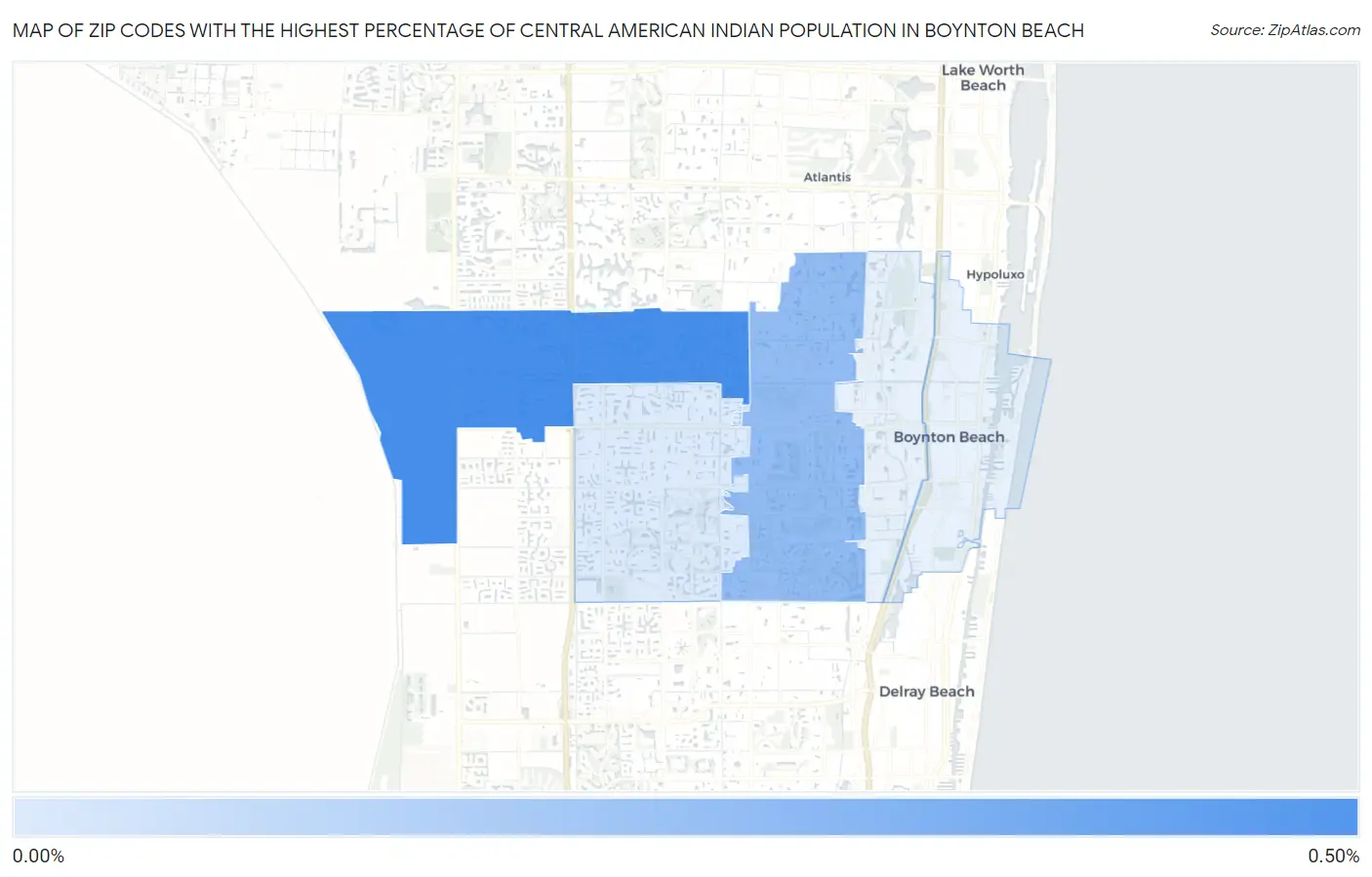 Zip Codes with the Highest Percentage of Central American Indian Population in Boynton Beach Map