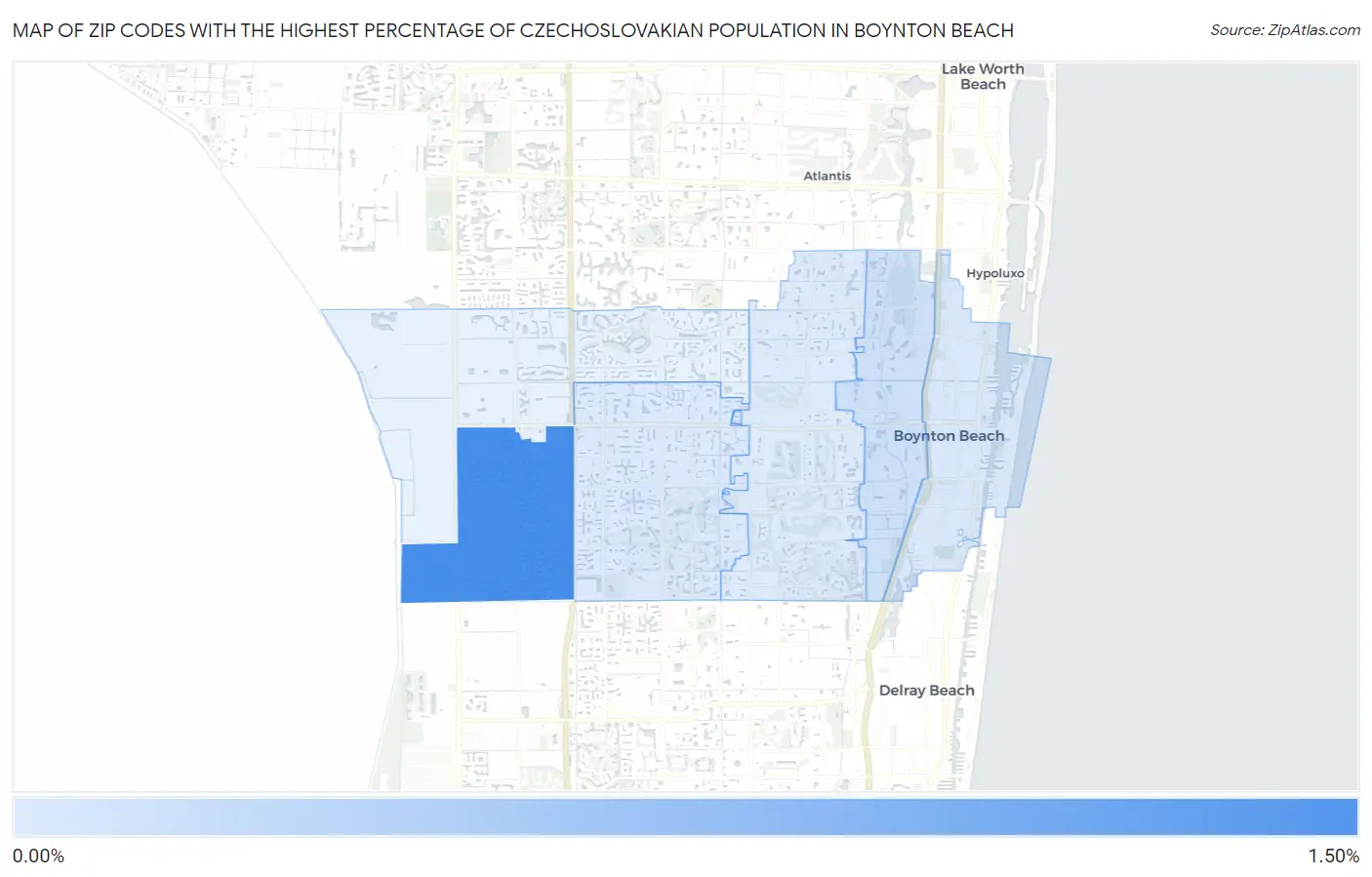 Zip Codes with the Highest Percentage of Czechoslovakian Population in Boynton Beach Map
