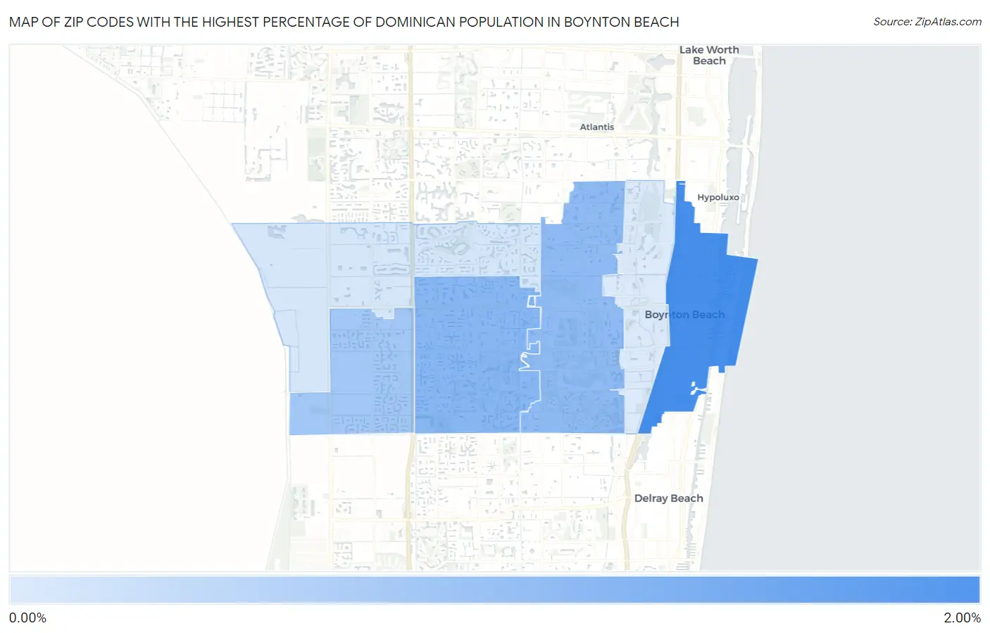 Zip Codes with the Highest Percentage of Dominican Population in Boynton Beach Map