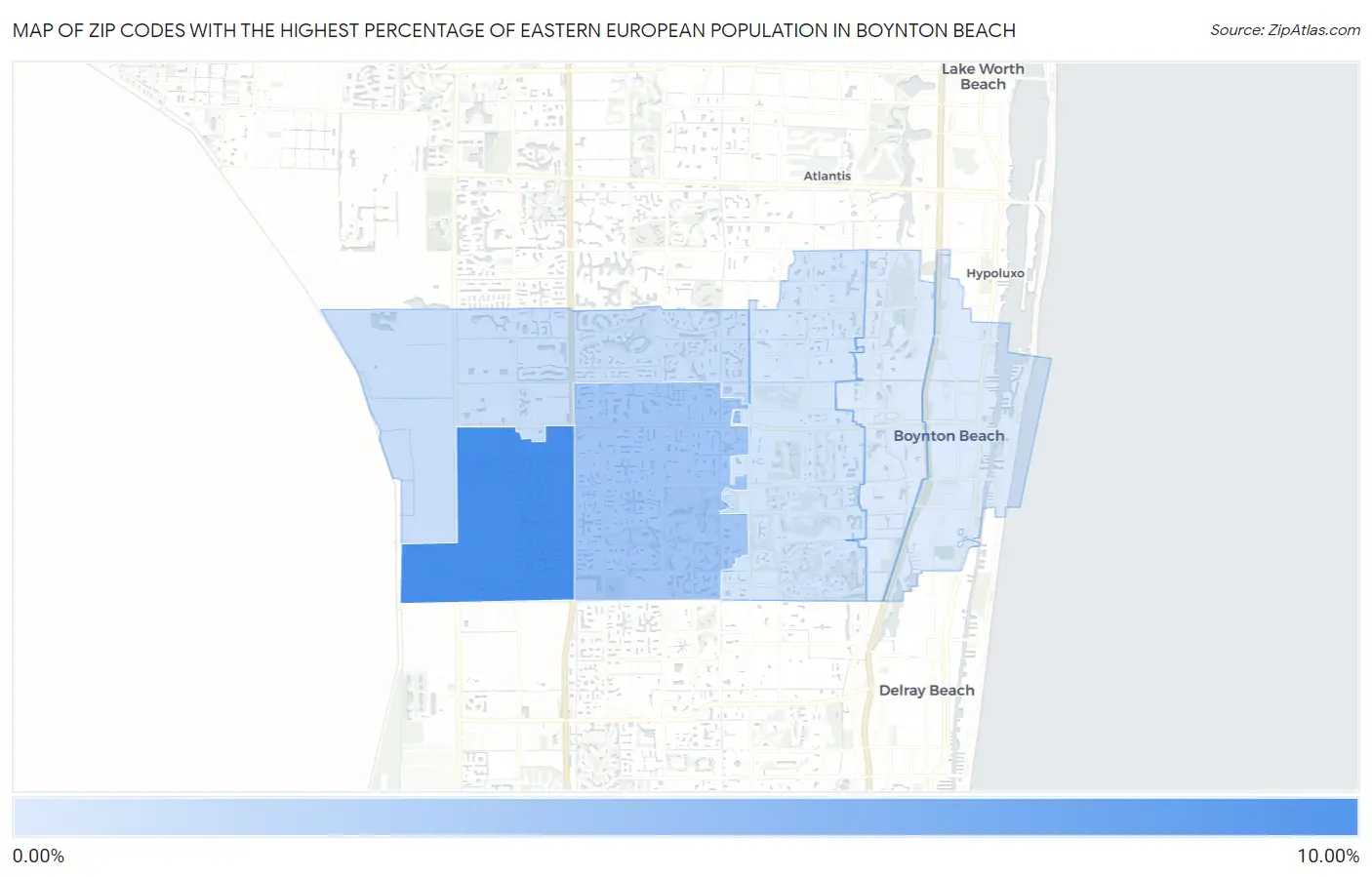 Zip Codes with the Highest Percentage of Eastern European Population in Boynton Beach Map