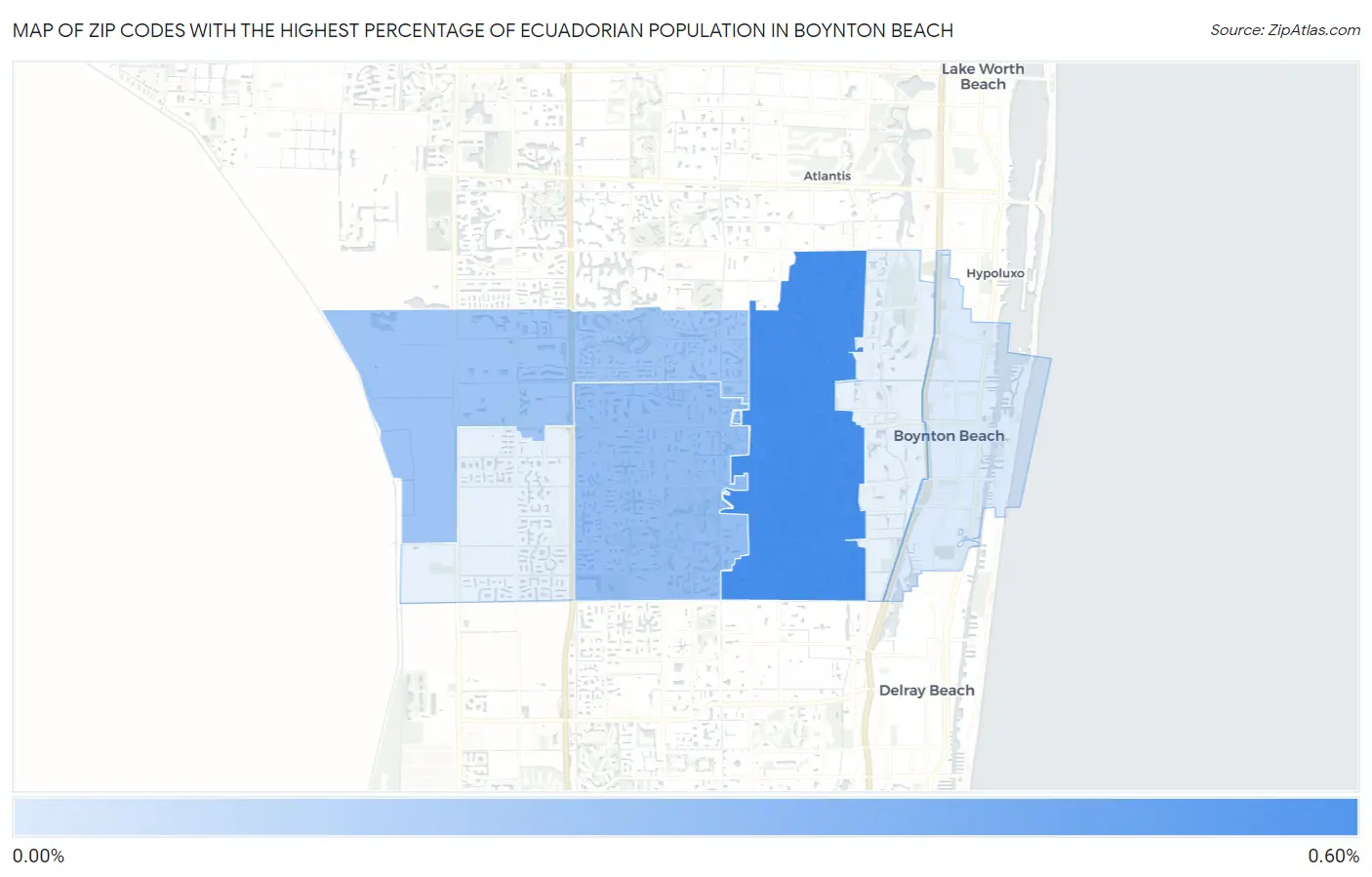 Zip Codes with the Highest Percentage of Ecuadorian Population in Boynton Beach Map