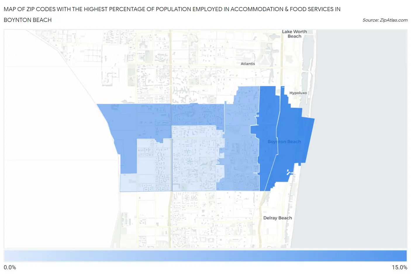 Zip Codes with the Highest Percentage of Population Employed in Accommodation & Food Services in Boynton Beach Map