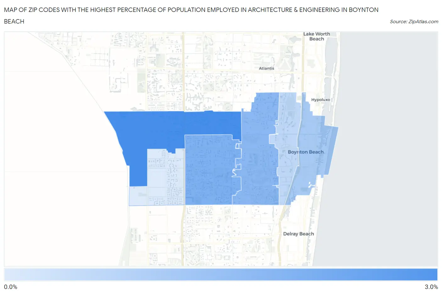 Zip Codes with the Highest Percentage of Population Employed in Architecture & Engineering in Boynton Beach Map