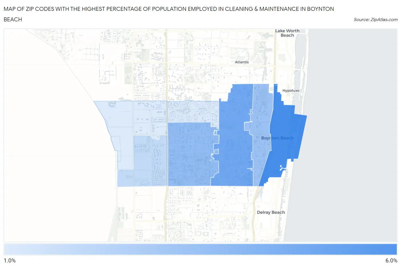 Zip Codes with the Highest Percentage of Population Employed in Cleaning & Maintenance in Boynton Beach Map