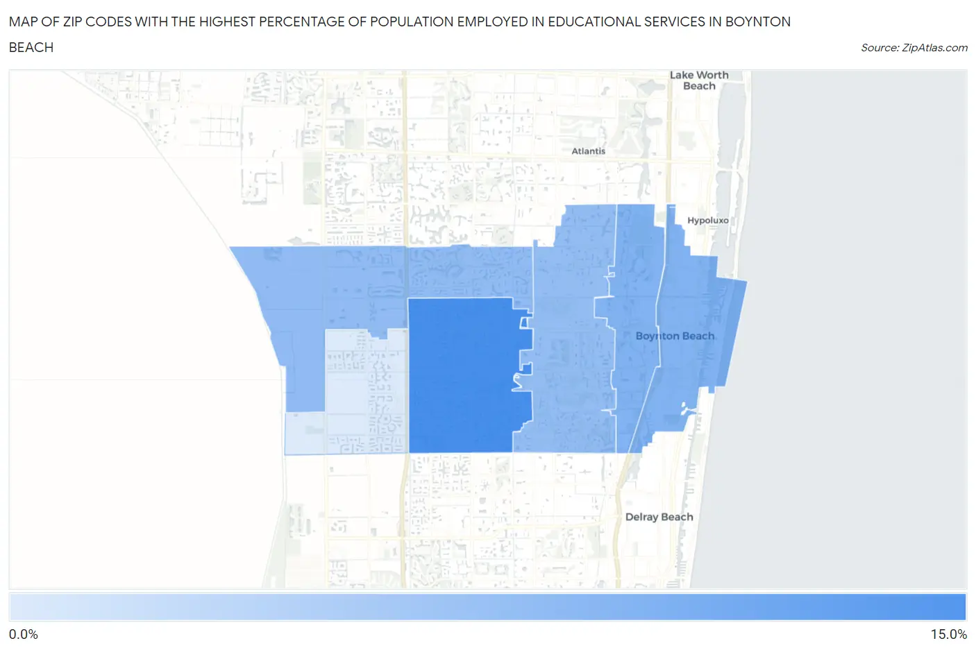 Zip Codes with the Highest Percentage of Population Employed in Educational Services in Boynton Beach Map