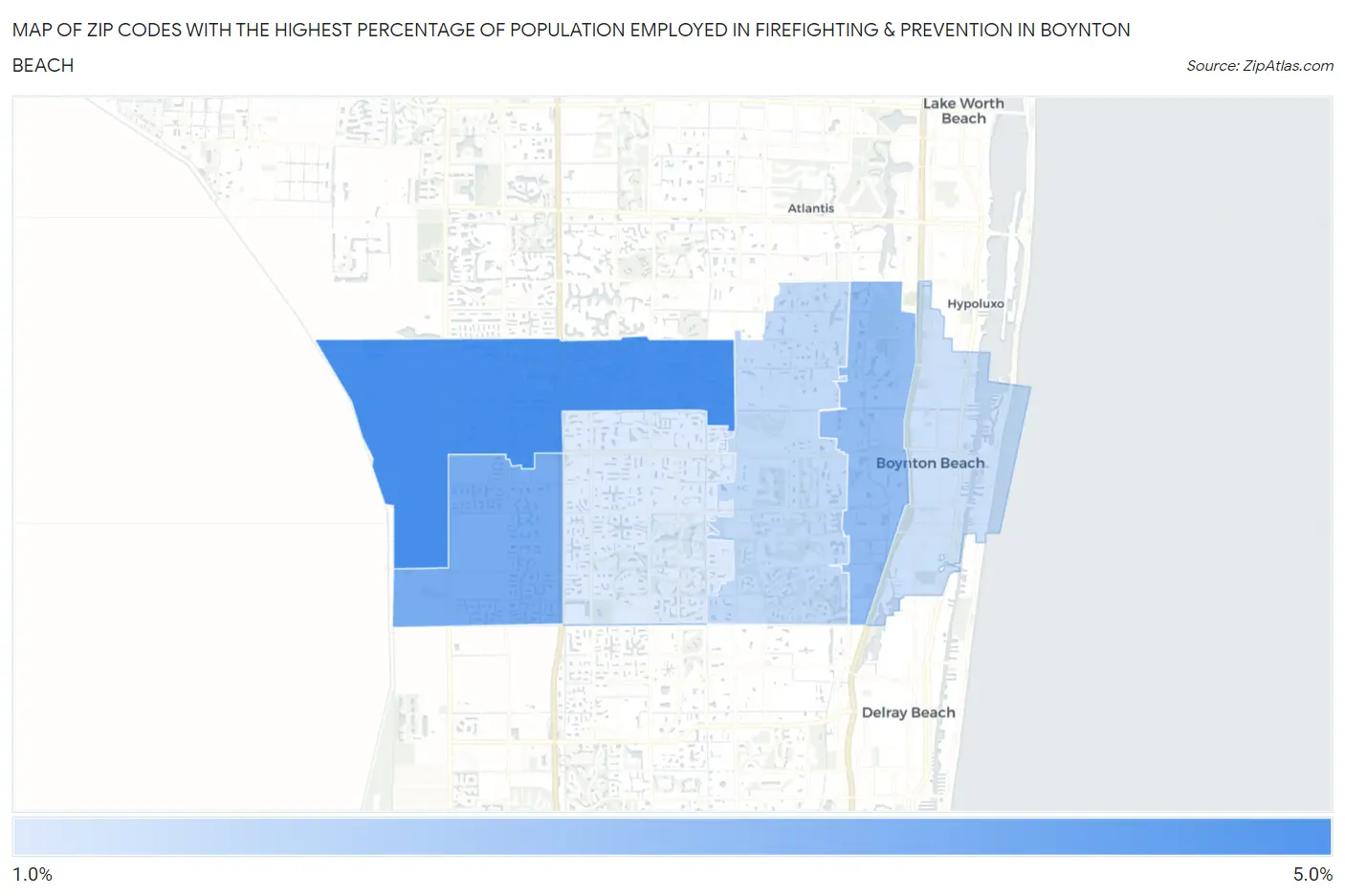 Zip Codes with the Highest Percentage of Population Employed in Firefighting & Prevention in Boynton Beach Map