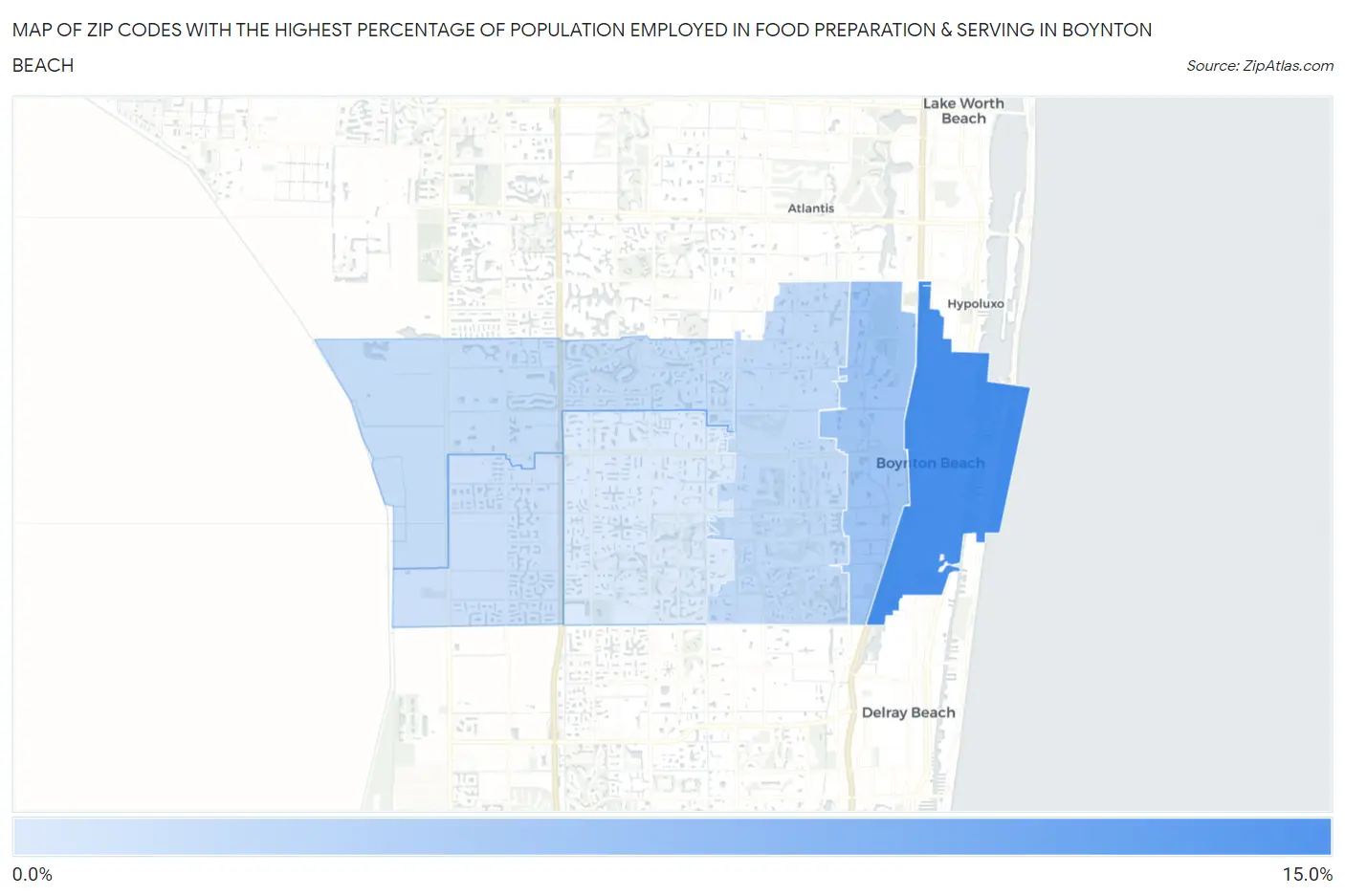 Zip Codes with the Highest Percentage of Population Employed in Food Preparation & Serving in Boynton Beach Map