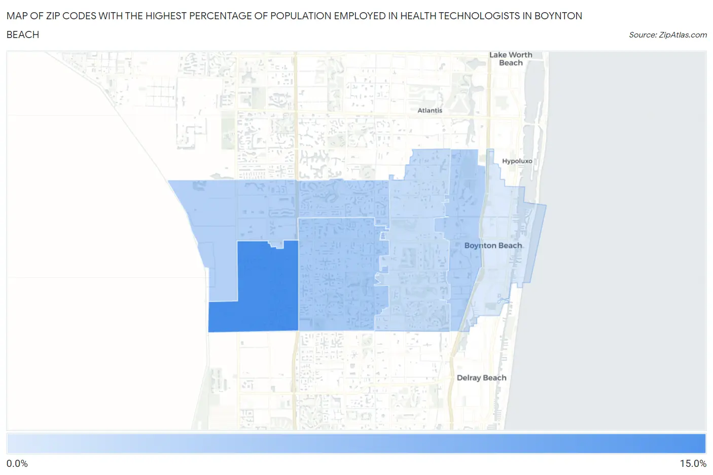 Zip Codes with the Highest Percentage of Population Employed in Health Technologists in Boynton Beach Map