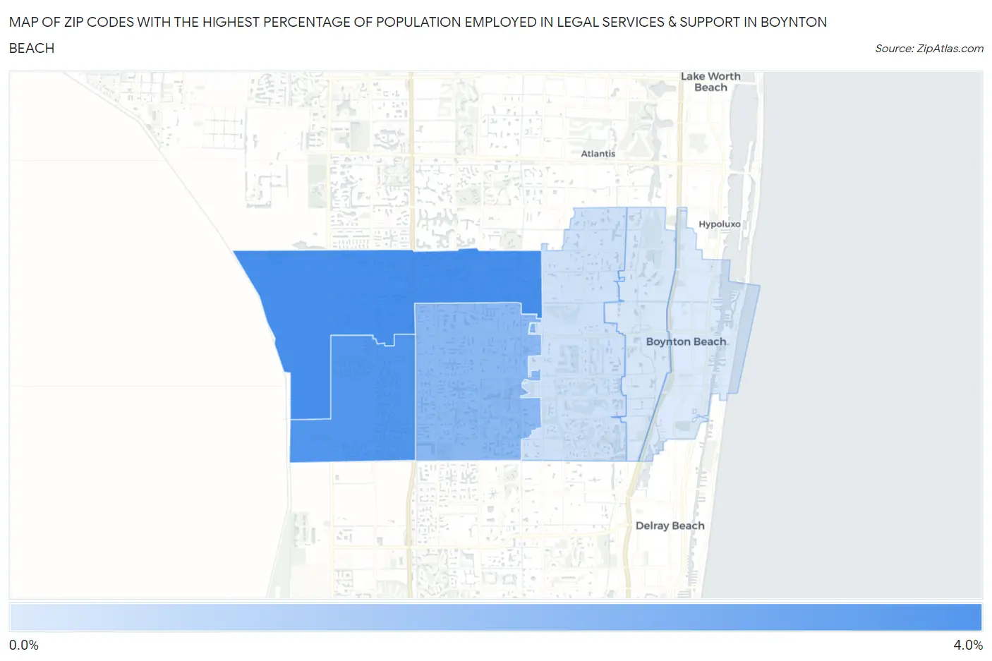 Zip Codes with the Highest Percentage of Population Employed in Legal Services & Support in Boynton Beach Map
